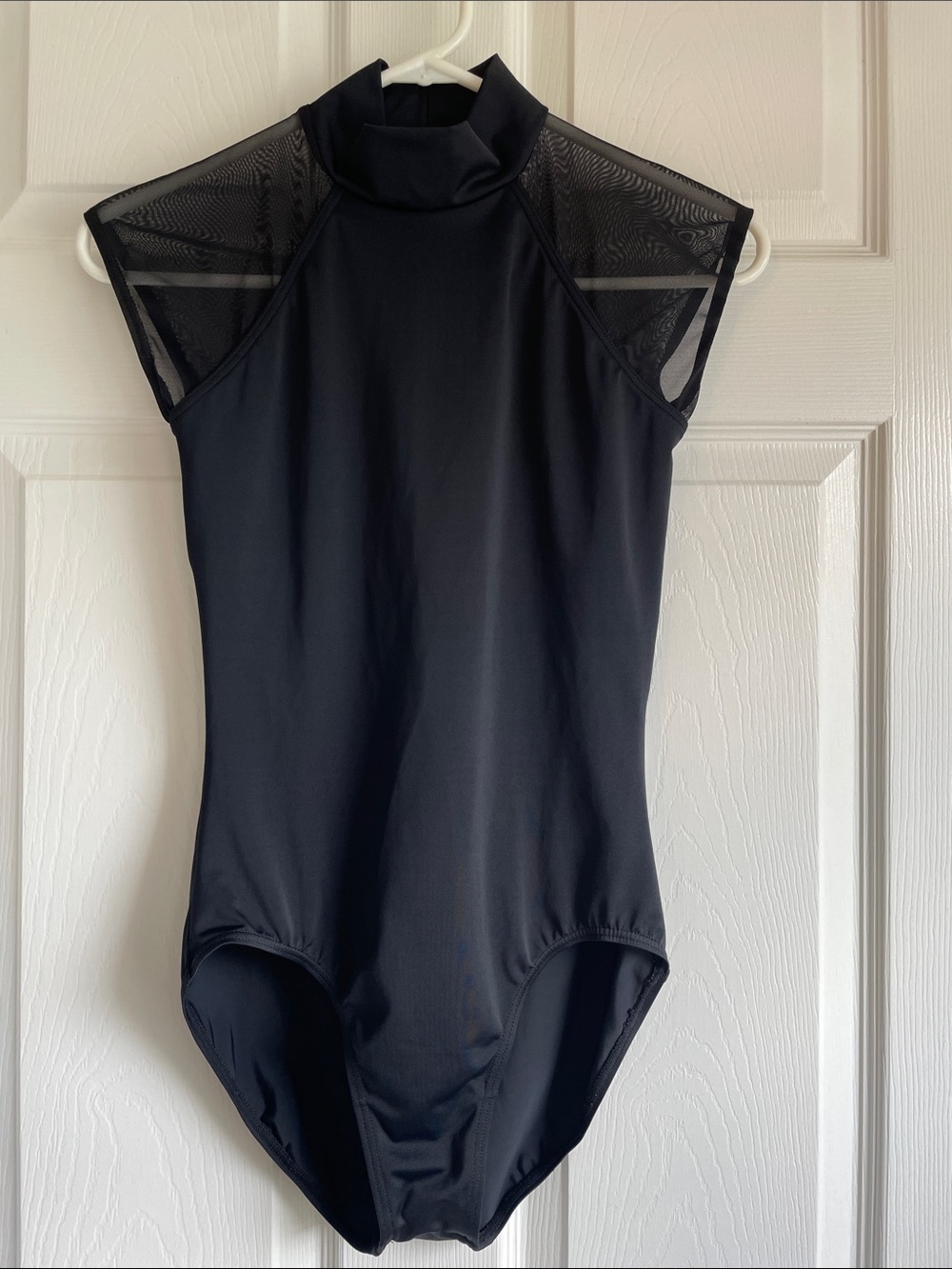 balera Black High-Neck Leotard with Sheer Mesh Cap Sleeves